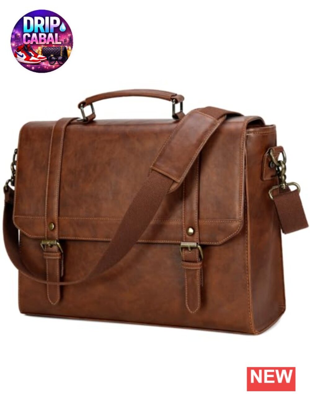Vintage PU Leather Messenger Bag 15.6 Inch Laptop Briefcase Satchel